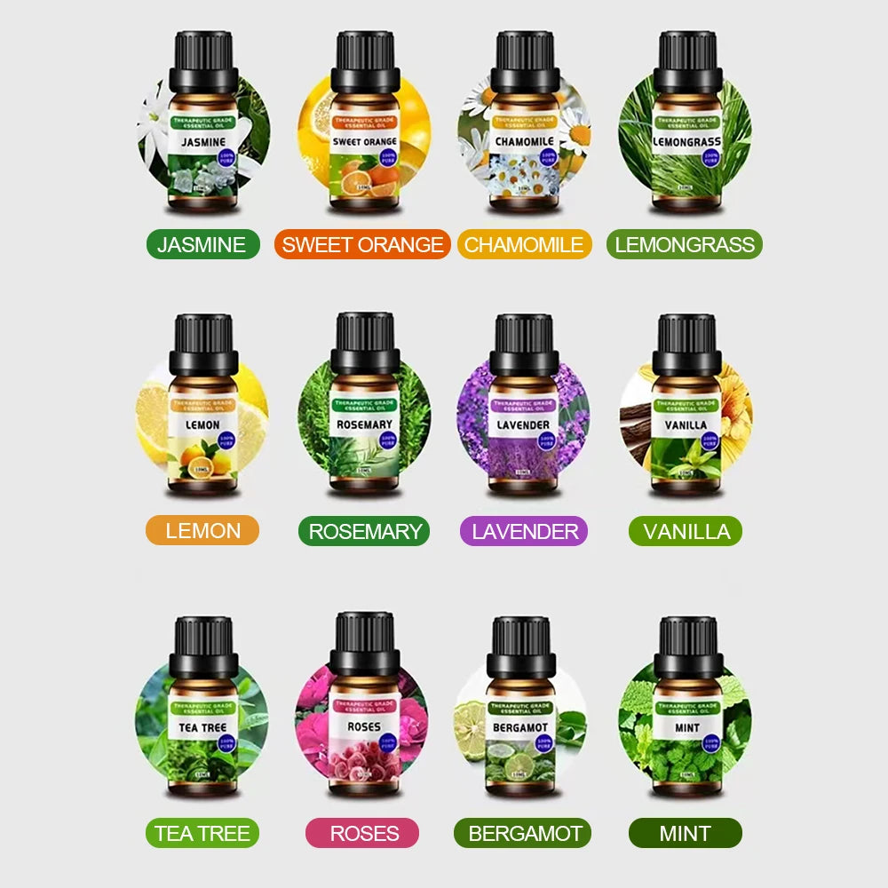 12-Bottle Essential Oil Set for Diffuser & Humidifier