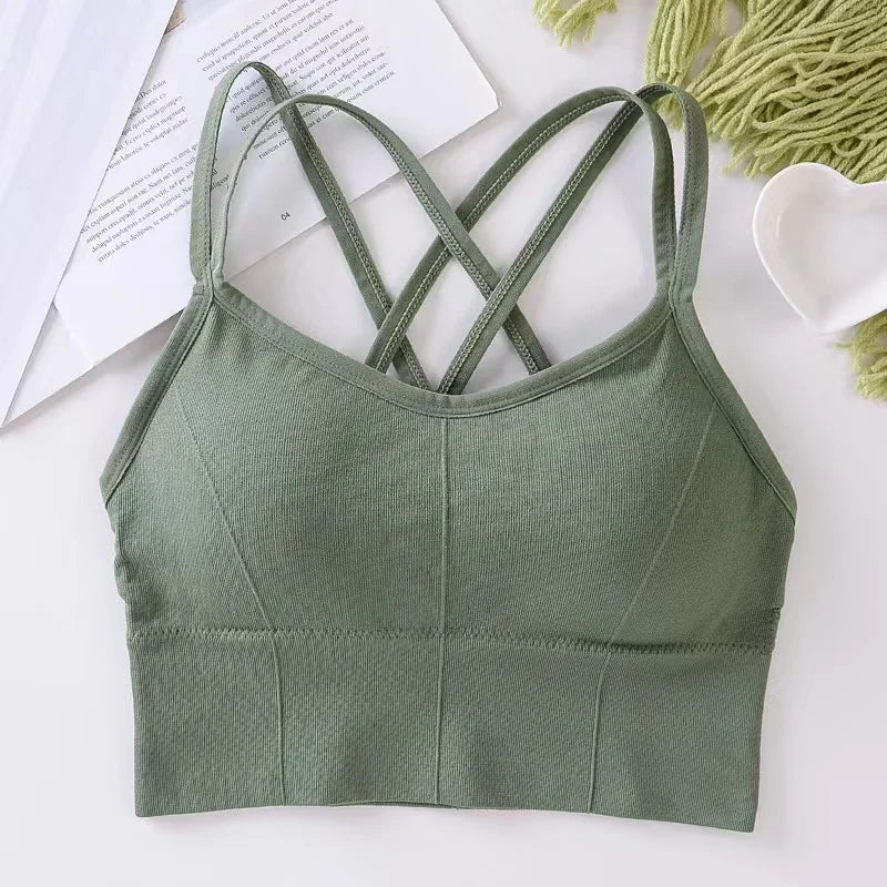 Women’s Cross-Back Push Up Sports Bra – Yoga & Fitness Tank Top
