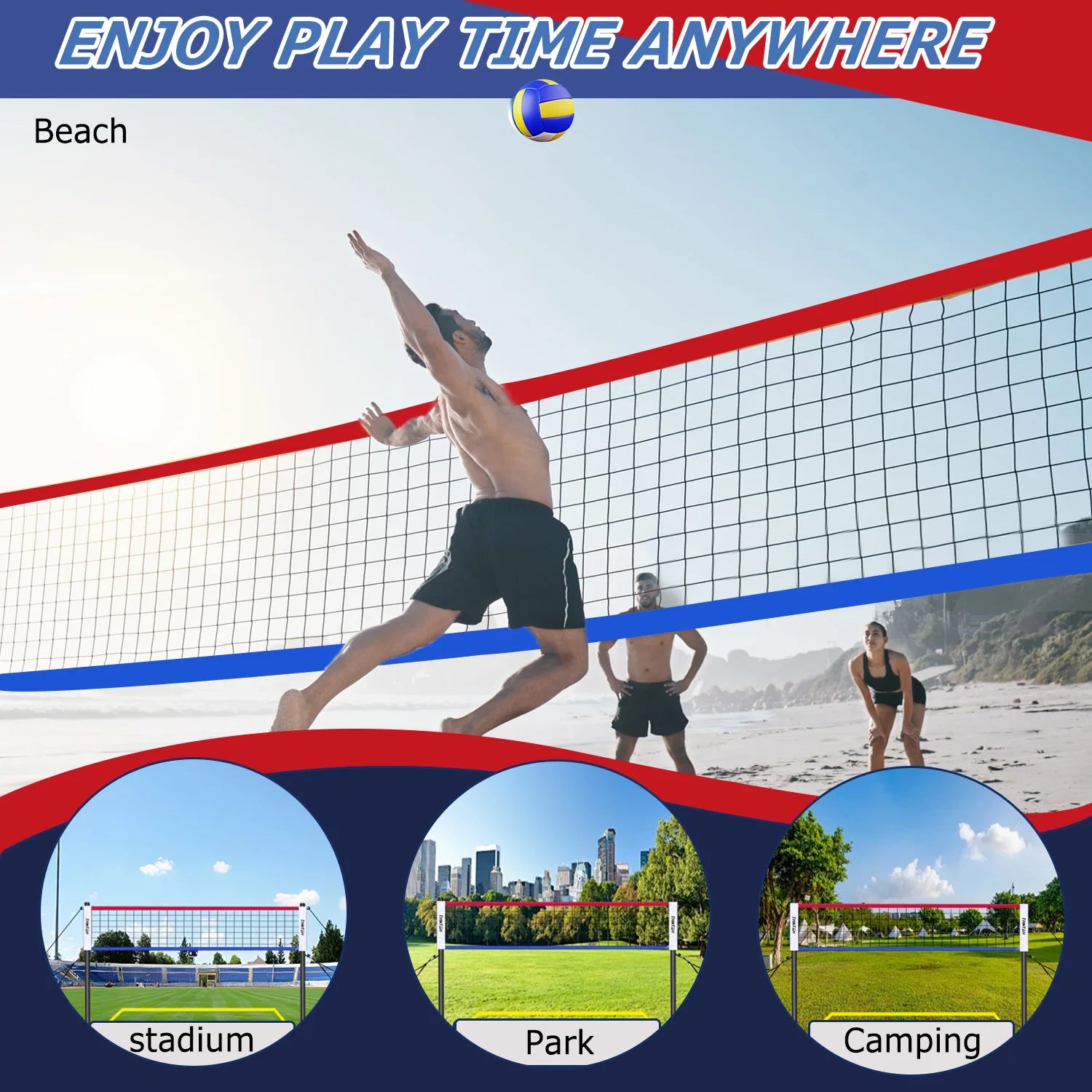 Portable Outdoor Volleyball Net Set with Adjustable Poles