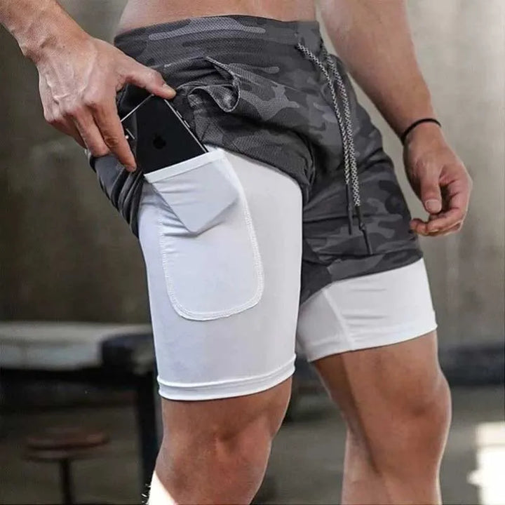 Men’s 2-in-1 Camo Running Shorts – Quick-Dry Gym & Fitness Wear