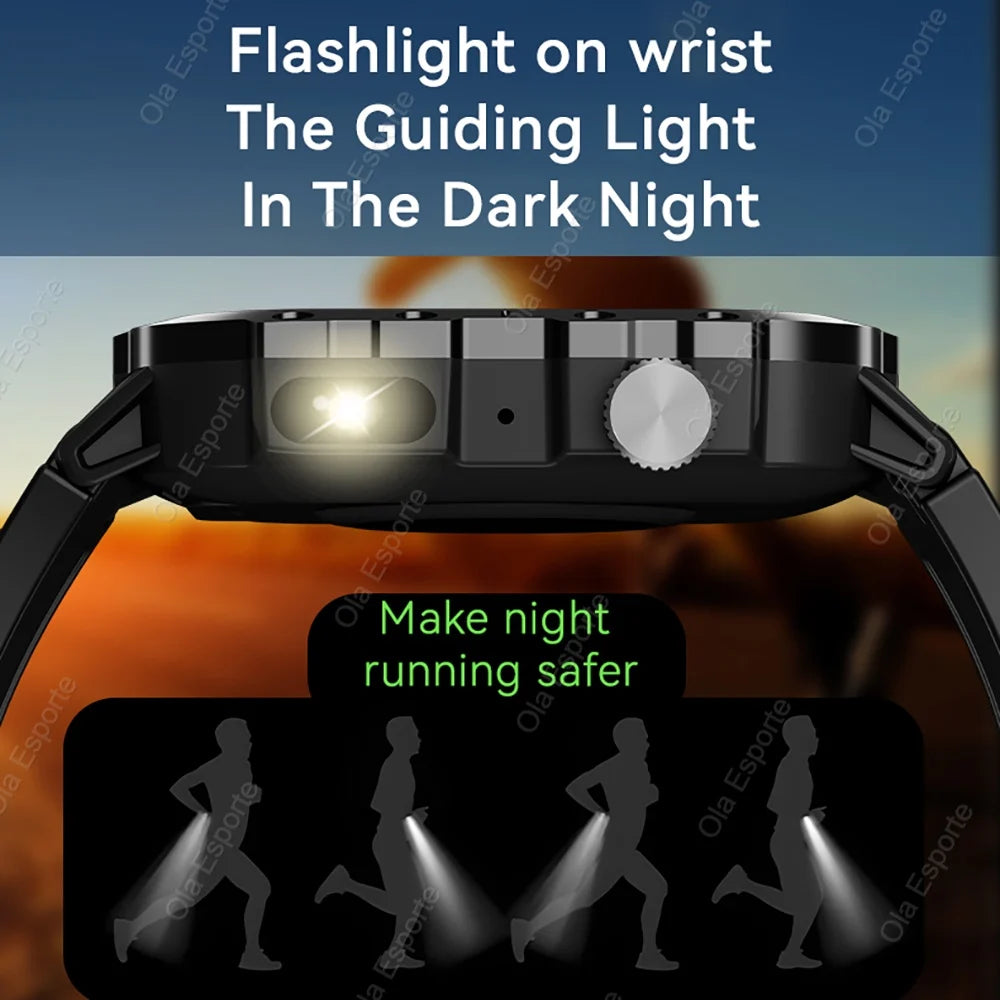 Military GPS Smartwatch – Waterproof Outdoor Sport Tracker with Flashlight & Compass