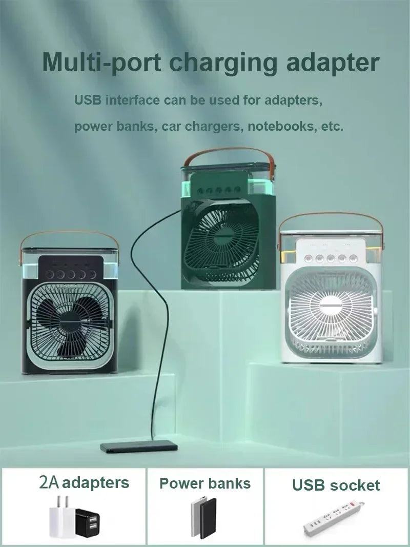 3-in-1 Portable Air Cooler Fan – Mini AC, Humidifier & LED Night Light