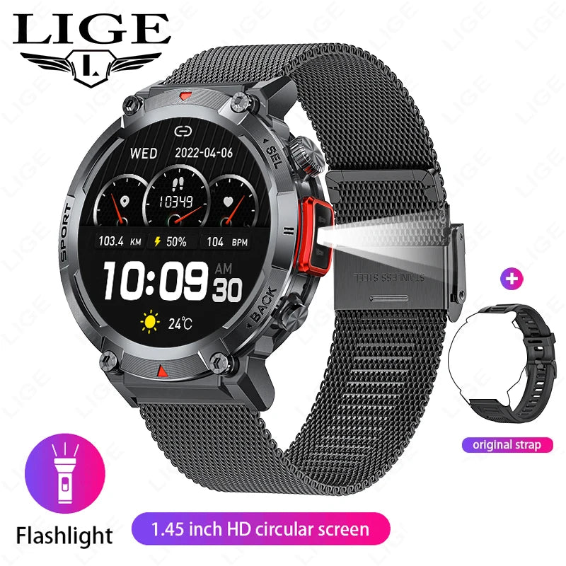 LIGE Flashlight Outdoor Smartwatch for Men