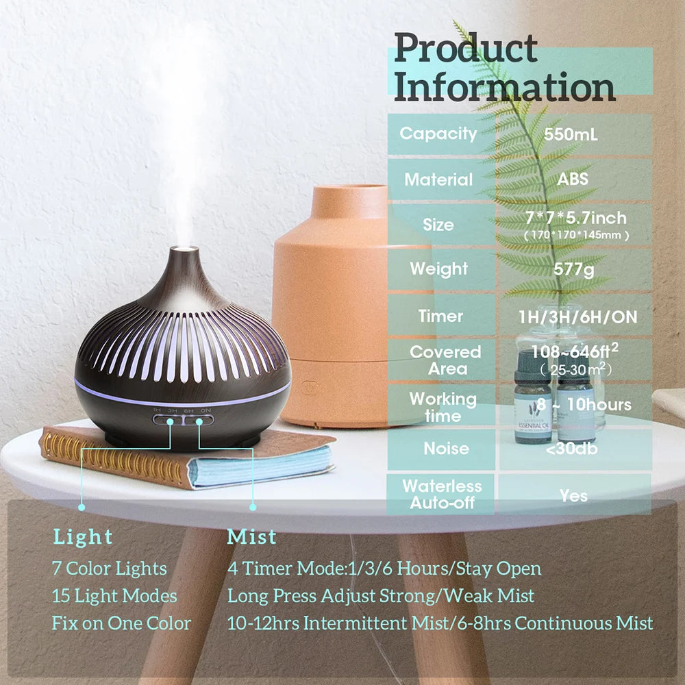 500ML Wood Grain Aromatherapy Diffuser with Remote