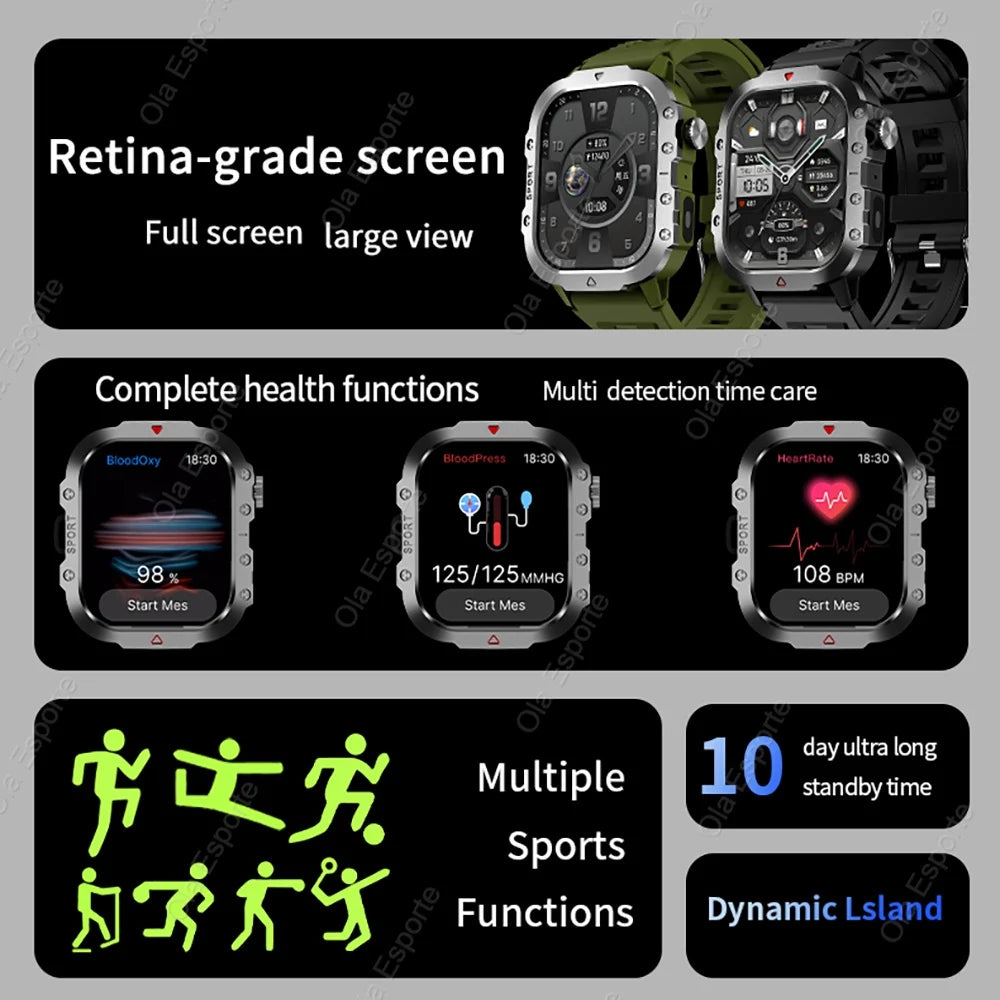 Military GPS Smartwatch – Waterproof Outdoor Sport Tracker with Flashlight & Compass