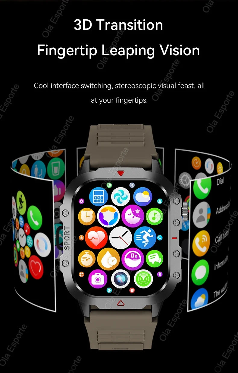 Military GPS Smartwatch – Waterproof Outdoor Sport Tracker with Flashlight & Compass