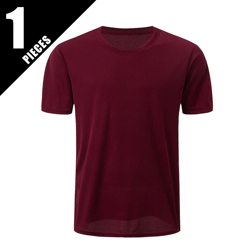 Men’s Waffle Knit Sports T-Shirt – Solid Color Fitness & Running Top (1/5 Pcs)