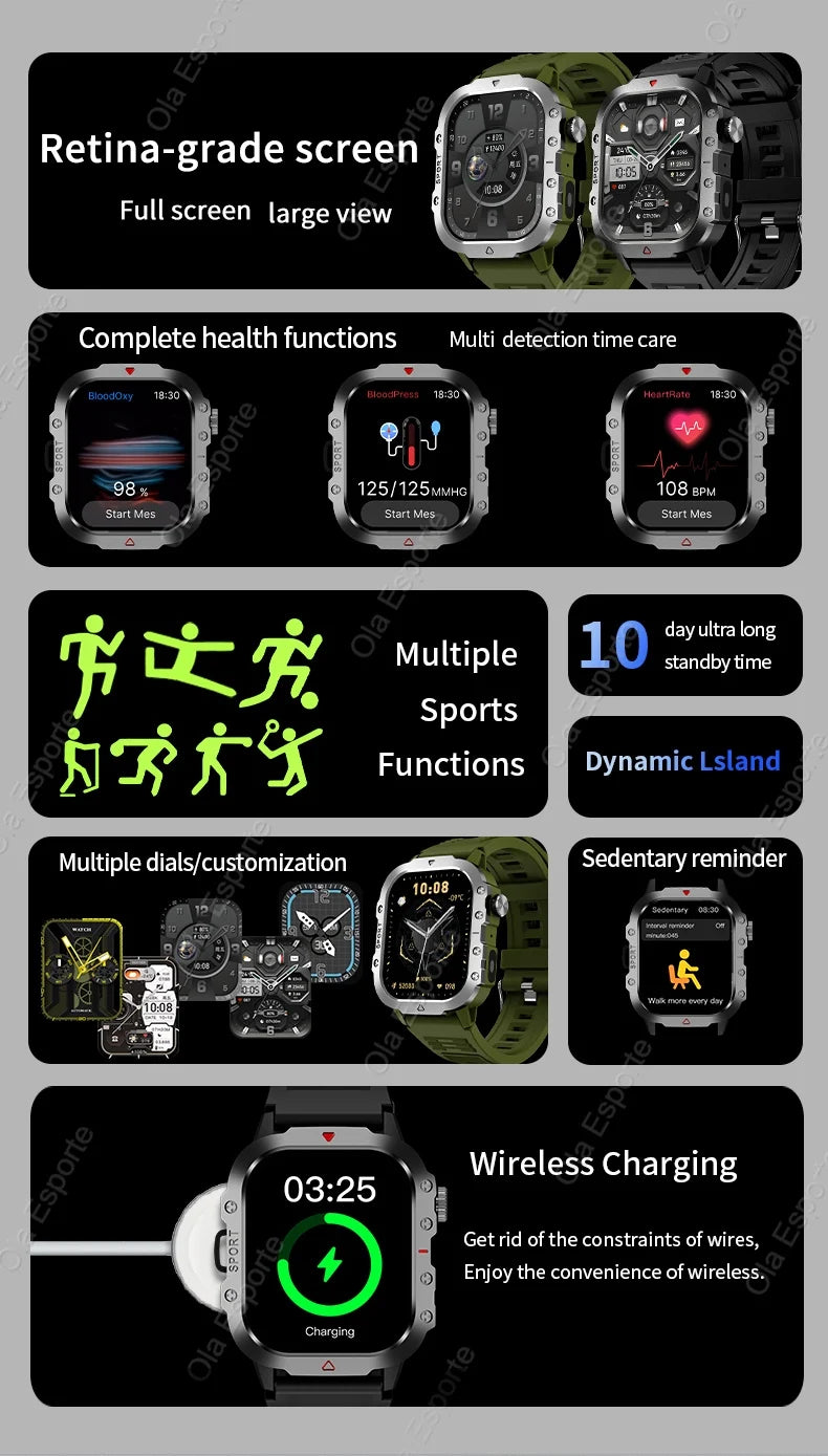 Military GPS Smartwatch – Waterproof Outdoor Sport Tracker with Flashlight & Compass