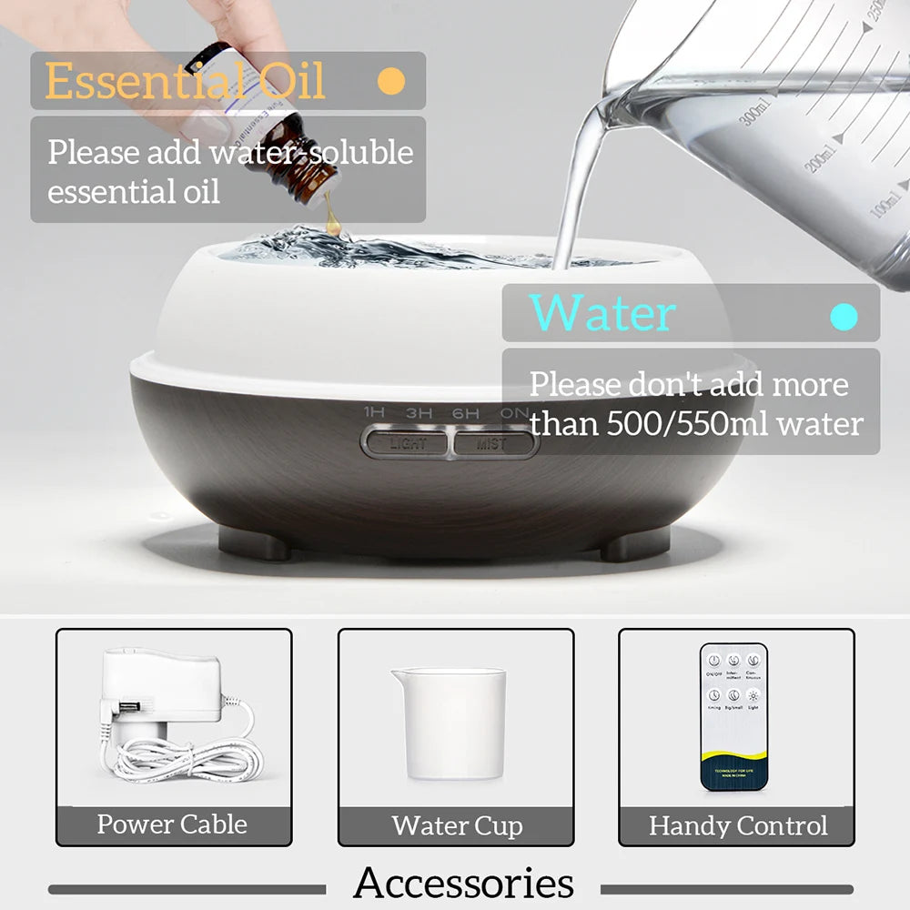500ML Wood Grain Aromatherapy Diffuser with Remote