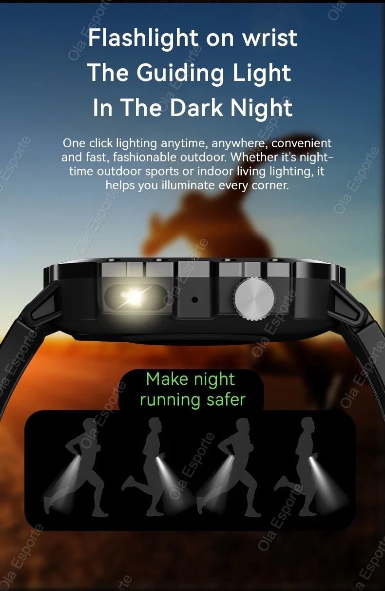 Military GPS Smartwatch – Waterproof Outdoor Sport Tracker with Flashlight & Compass