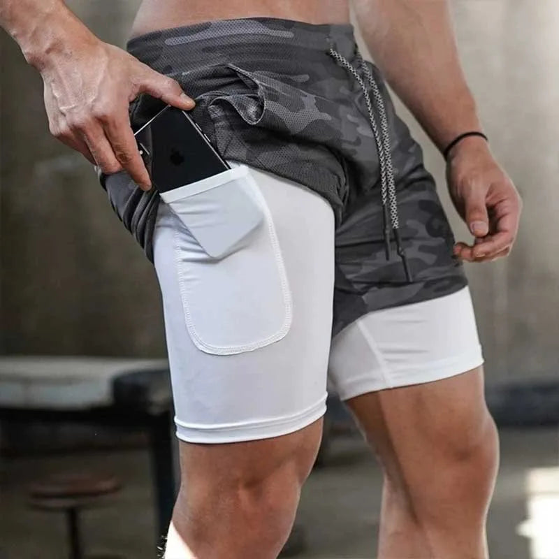 Men’s 2-in-1 Camo Running Shorts – Quick-Dry Gym & Fitness Wear