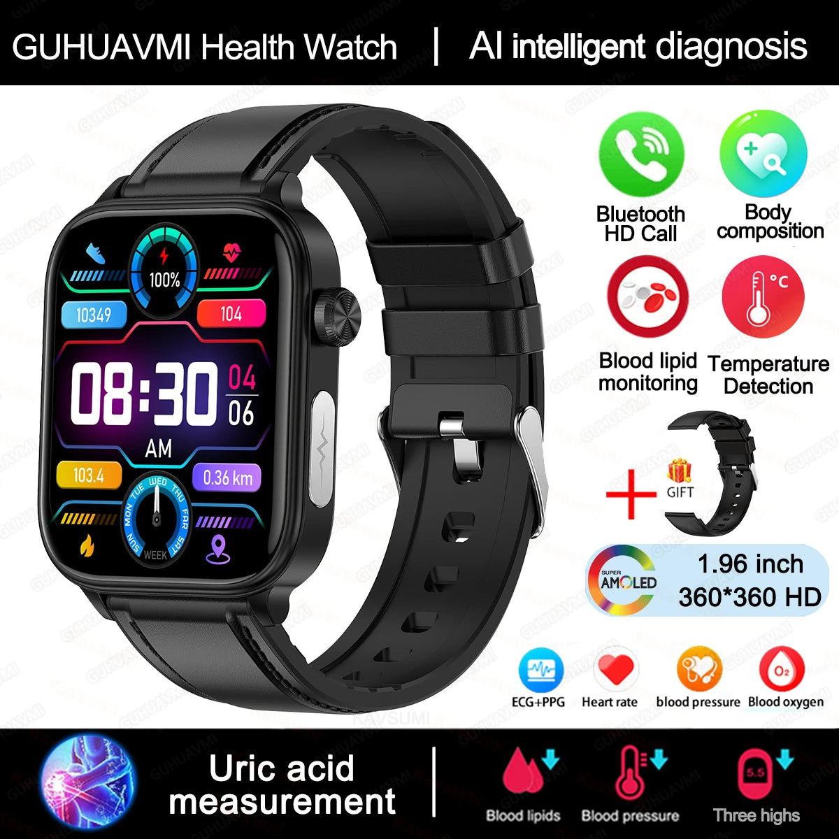 2025 ECG+PPG Smartwatch with Health Monitoring