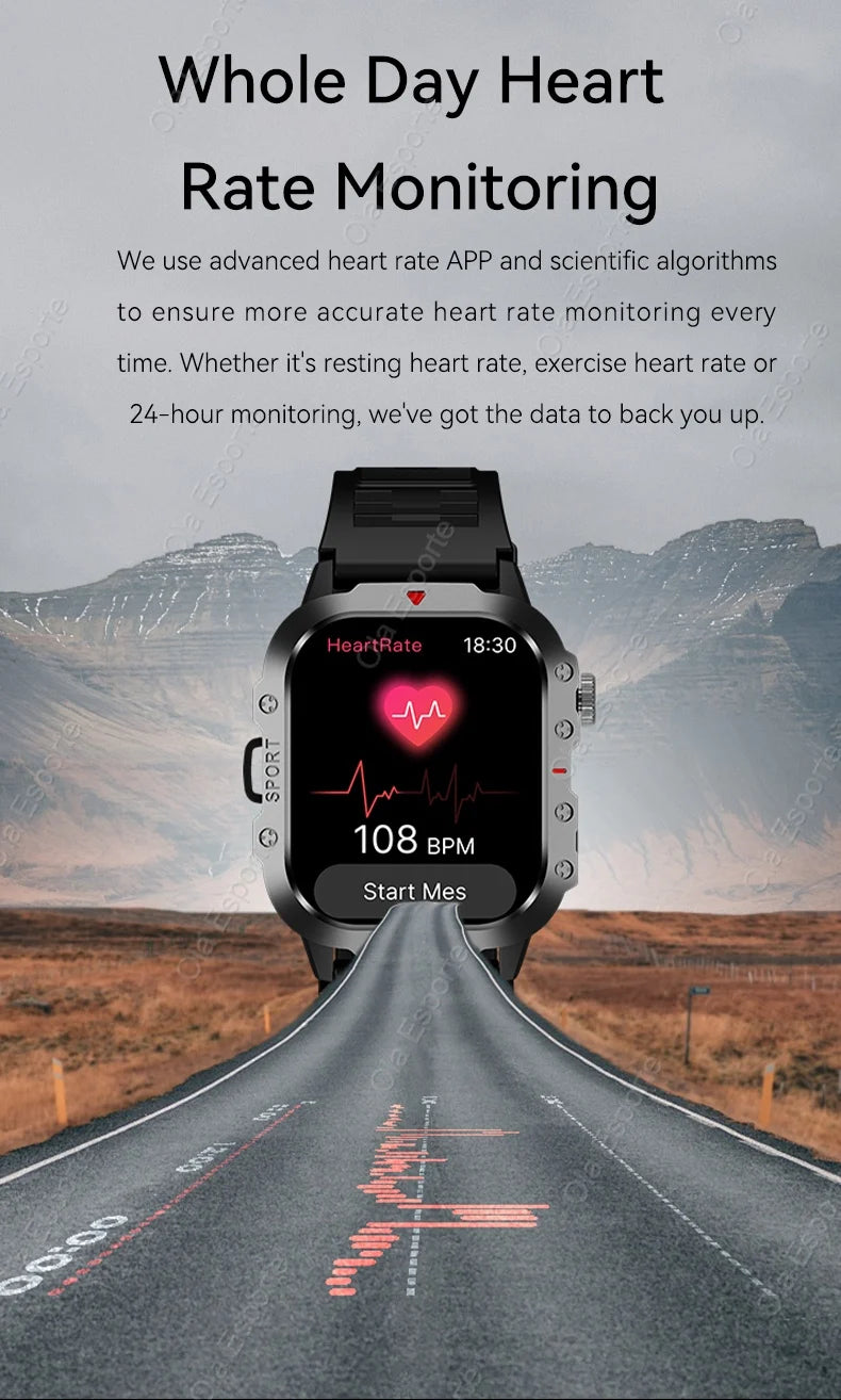 Military GPS Smartwatch – Waterproof Outdoor Sport Tracker with Flashlight & Compass