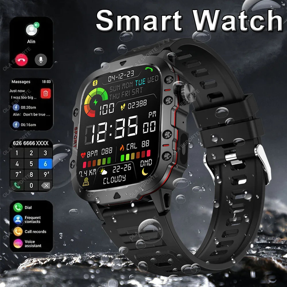 Military GPS Smartwatch – Waterproof Outdoor Sport Tracker with Flashlight & Compass