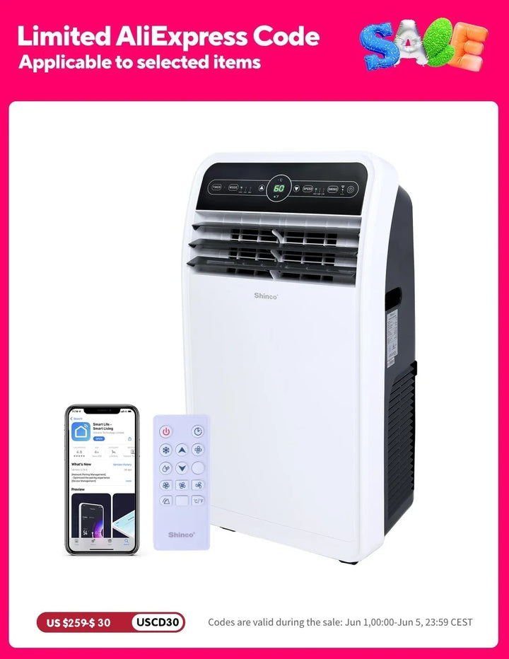 Shinco 12,000 BTU Portable Air Conditioner – 3-in-1 AC Unit