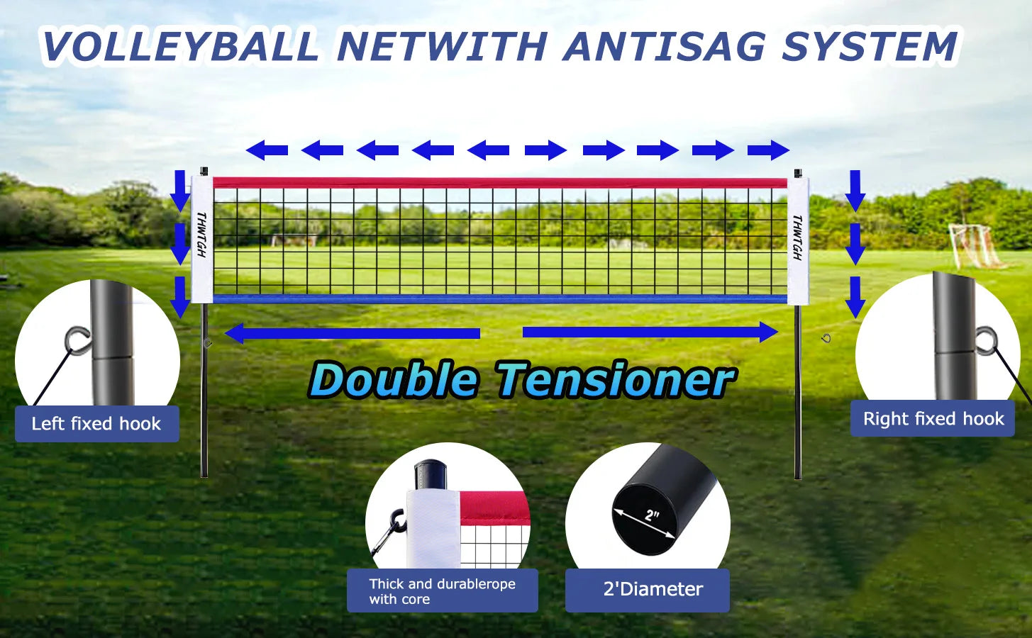 Portable Outdoor Volleyball Net Set with Adjustable Poles