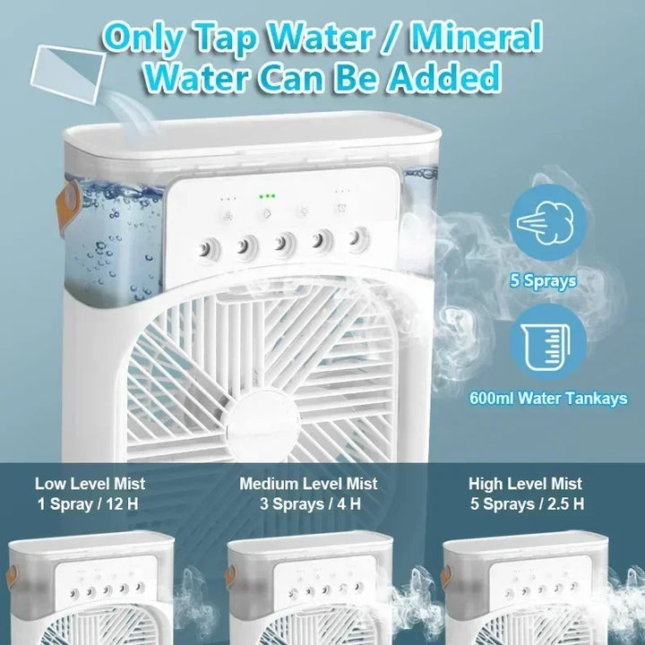 3-in-1 Portable Air Cooler Fan – Mini AC, Humidifier & LED Night Light