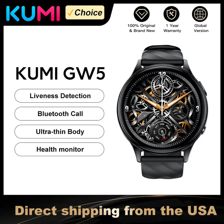 KUMI GW5 1.39" Smartwatch with Liveness Detection